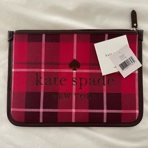 NWT Kate Spade Large Zip Pouch in Rose Gingham